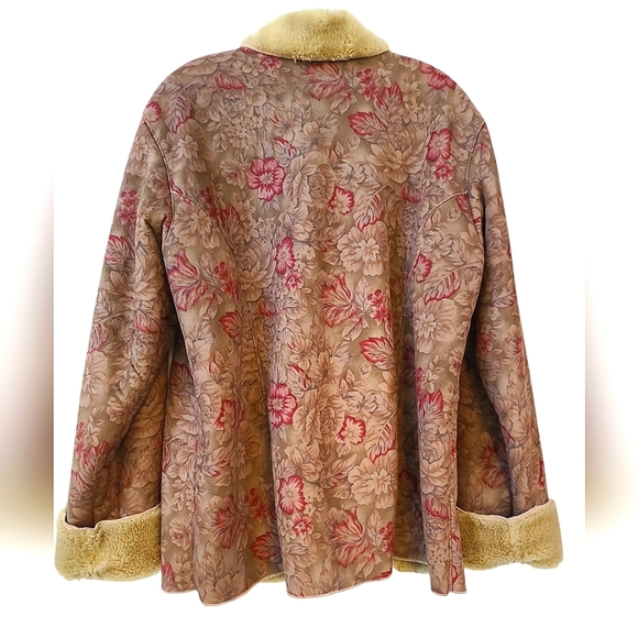 Coldwater Creek Faux Suede Jacket Floral Print Fur Lined Womens Size Extra Large - Picture 7 of 15